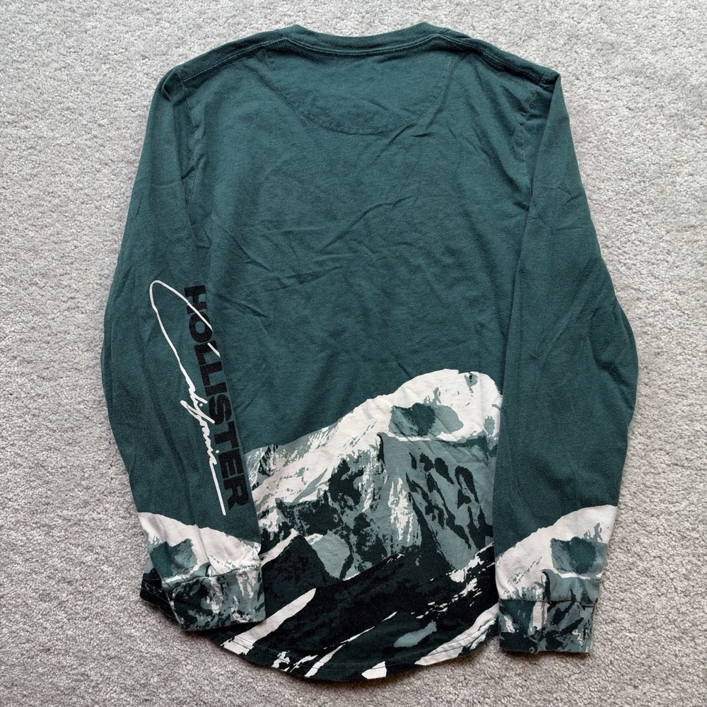 Hollister Shirt Mens XS Green Mountain Graphic Long Sleeve Cotton Crew Neck - Picture 2 of 9